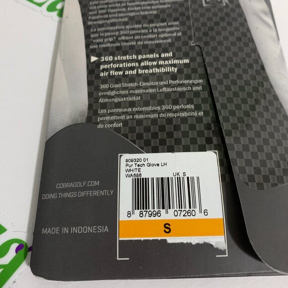 Cobra Golf Glove Pur Tech Left Hand Men Regular S Small White - Picture 4 of 4